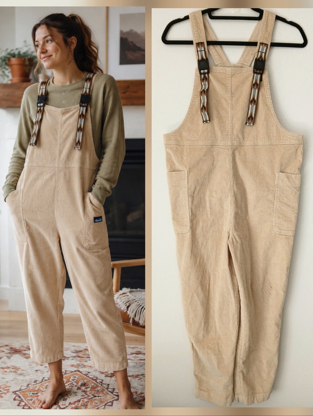 KAVU San Juan Corduroy Overalls Women's CROPPED Utility Jumpsuit Pants Size S